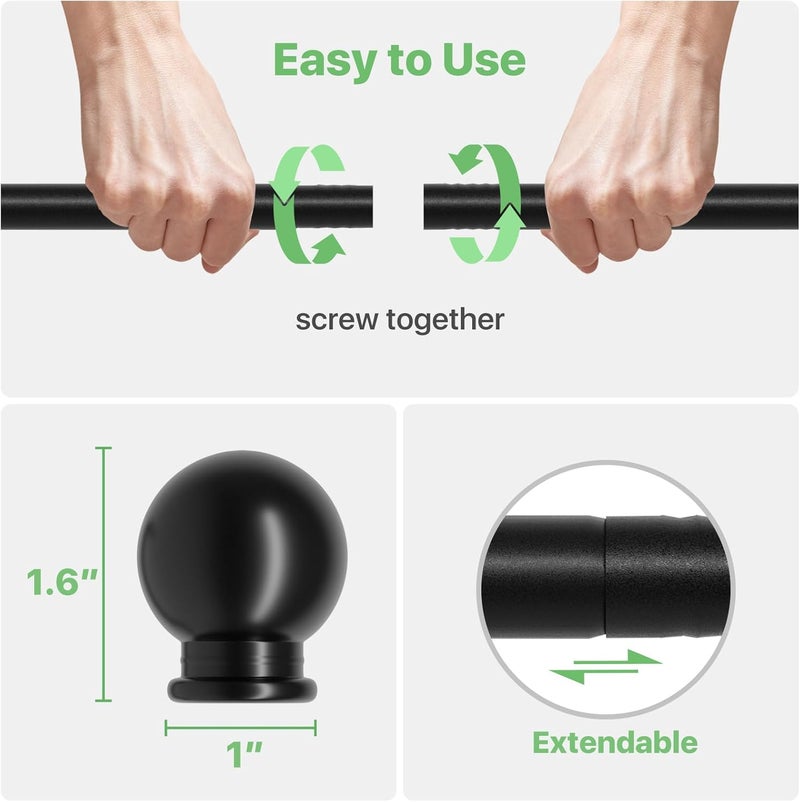ATUHOLA Black Curtain Rods for Windows 48 to 84, Adjustable Curtain Rod Set with Brackets Easy Install, Decorative Slender 5/8 Diameter Drapery Rod, Heavy Duty Drape Pole for Bedroom, Living Room - Image 5